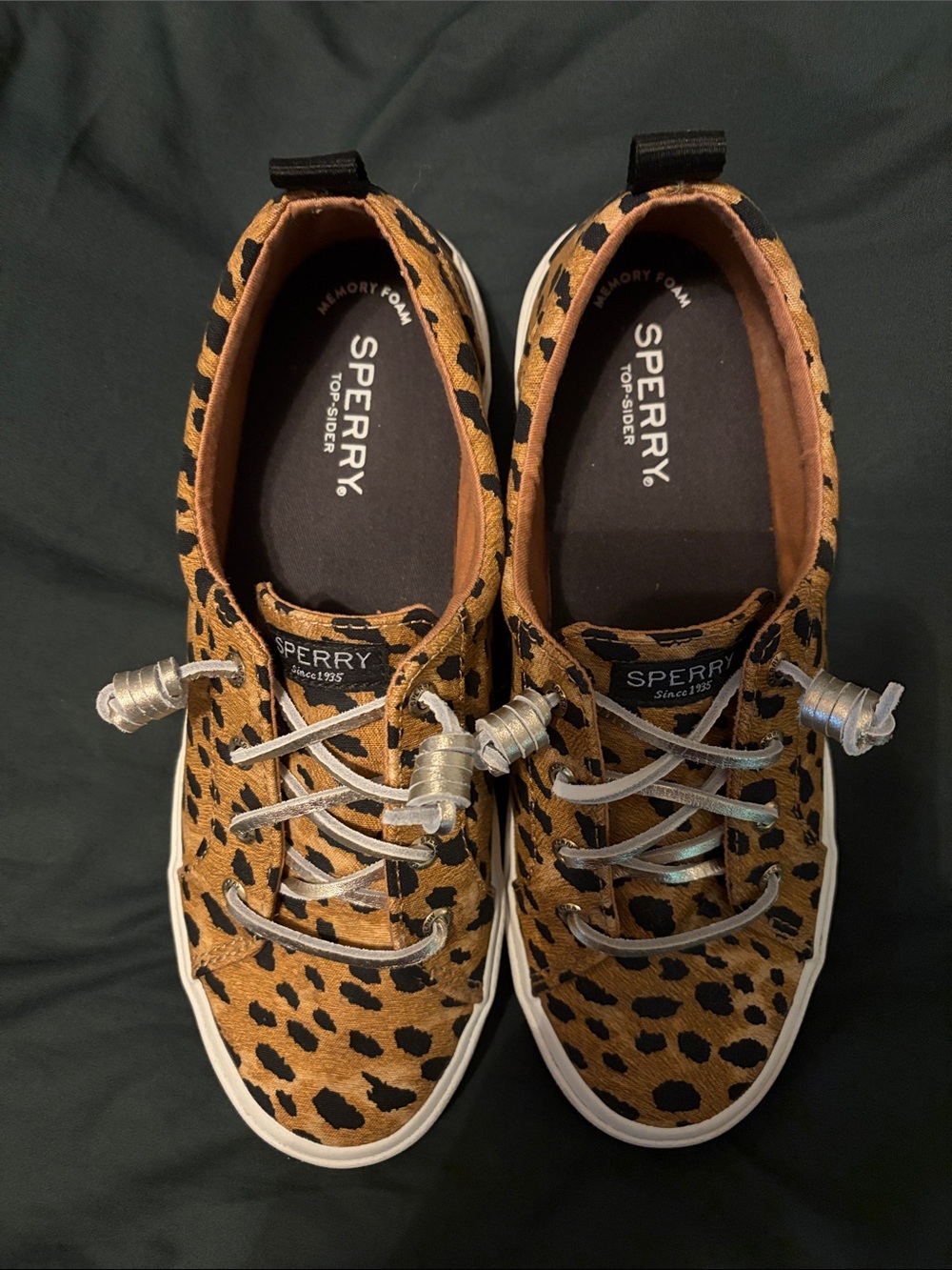 Sperry Leopard Print Lace-Up Top-Siders in Tan and Black